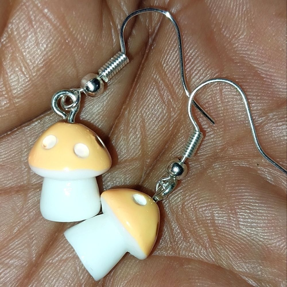 Hand crafted mushroom dingle earrings